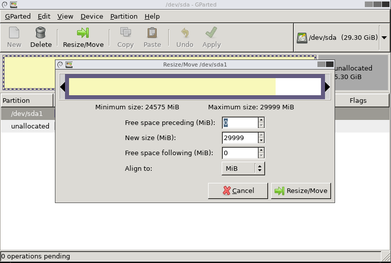 In GParted, click on resize/move and extend your partition to the maximum