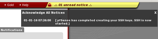 the pfSense top bar with an unread notification indicator