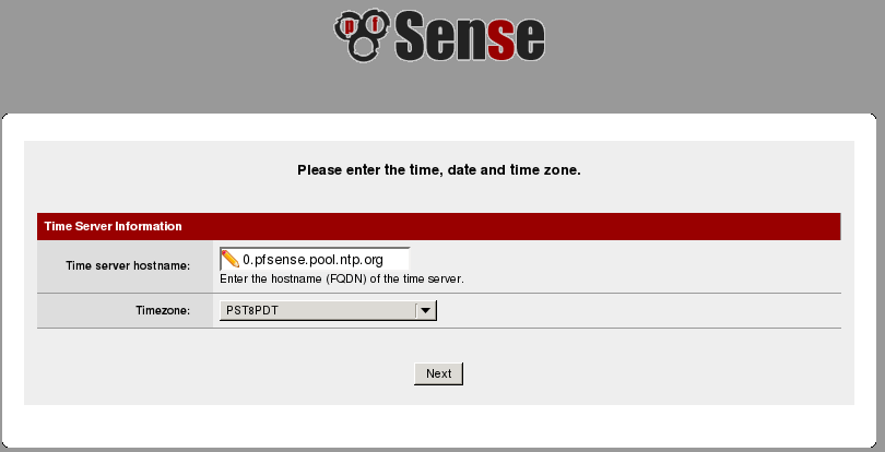 date and time configuration, select 0.pfsense.pool.ntp.org as the ntp server, your timezone as the timezone