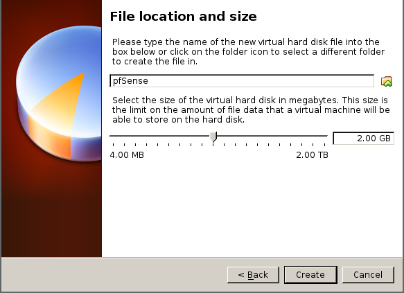 in the hard disk dialog 2 GB is selected for its size